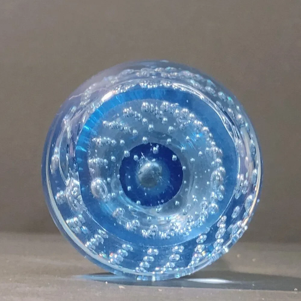Vtg Clear Blue Fluted Bud Vase Controlled Bubbles Paperweight Bullicante Denmark